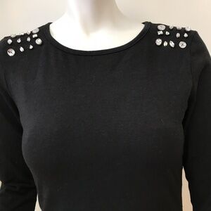 EMMA & SAM BLACK LONG SLEEVE BEJEWELED CROP TOP